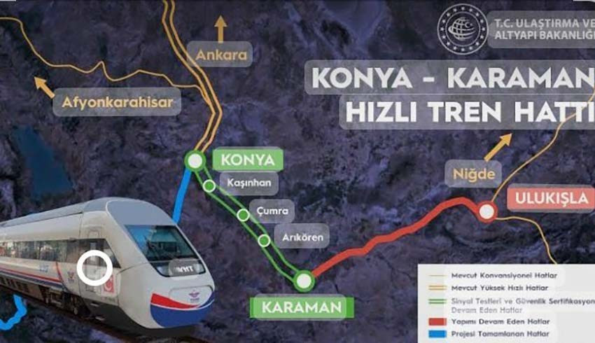 Yeni hızlı tren hattı ile Konya ile Karaman arası 40 dakikaya indi
