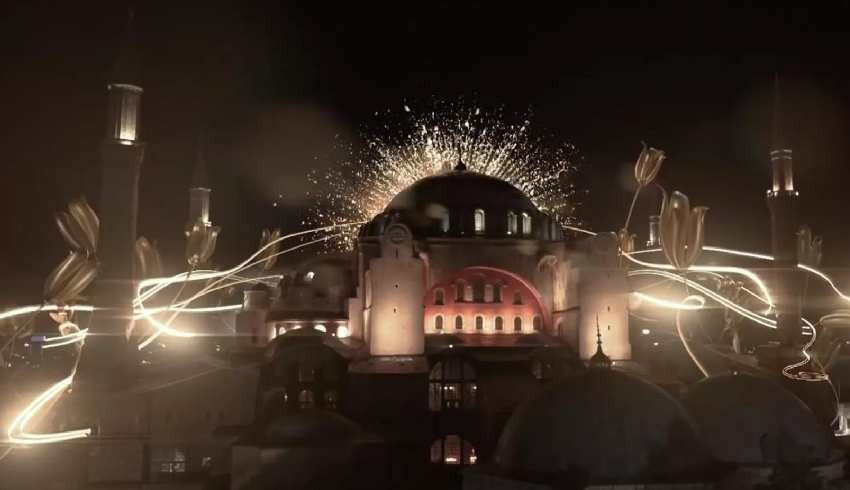 Ayasofya da İstanbul un fethi için özel video gösterisi