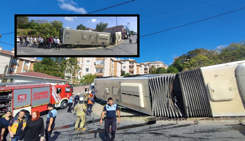 Başakşehir de İETT otobüsü devrildi: Yaralılar var